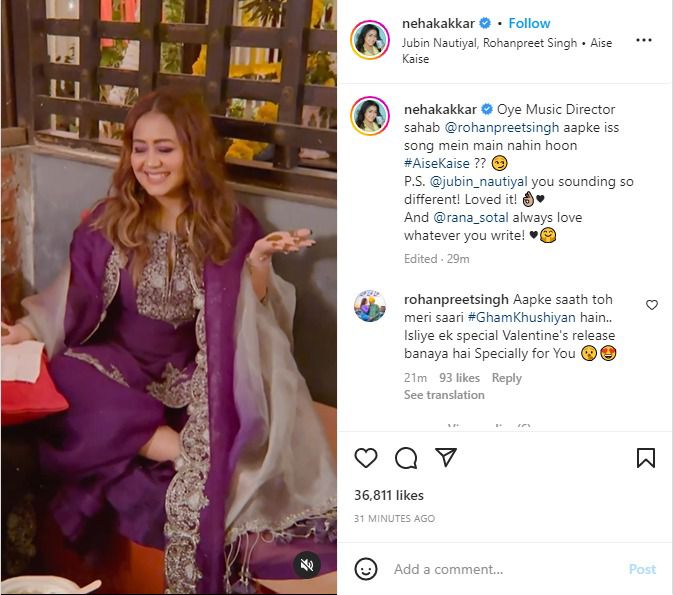 Neha Kakkar puts up the cutest video for husband Rohanpreet asking why she wasn't in his recent song 'Aise Kaise'. Here's how he reacts!