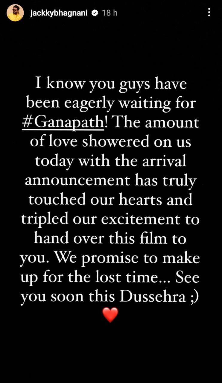 Jackky Bhagnani thanks the audience for showering love on the Ganapath release date announcement!