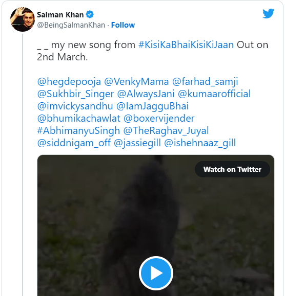 “Salman Khan announces Billi Billi song from Kisi Ka Bhai Kisi Ki Jaan”