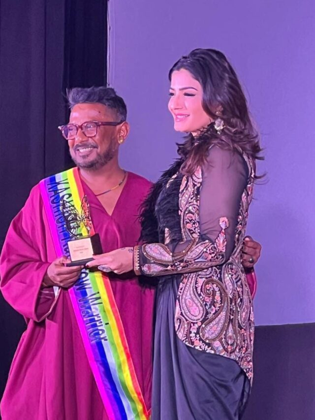 Actress Raveena Tandon Felicitates Filmmaker Onir with the Kashish Rainbow Award at the Prestigious 14th Kashish International Queer Film Festival