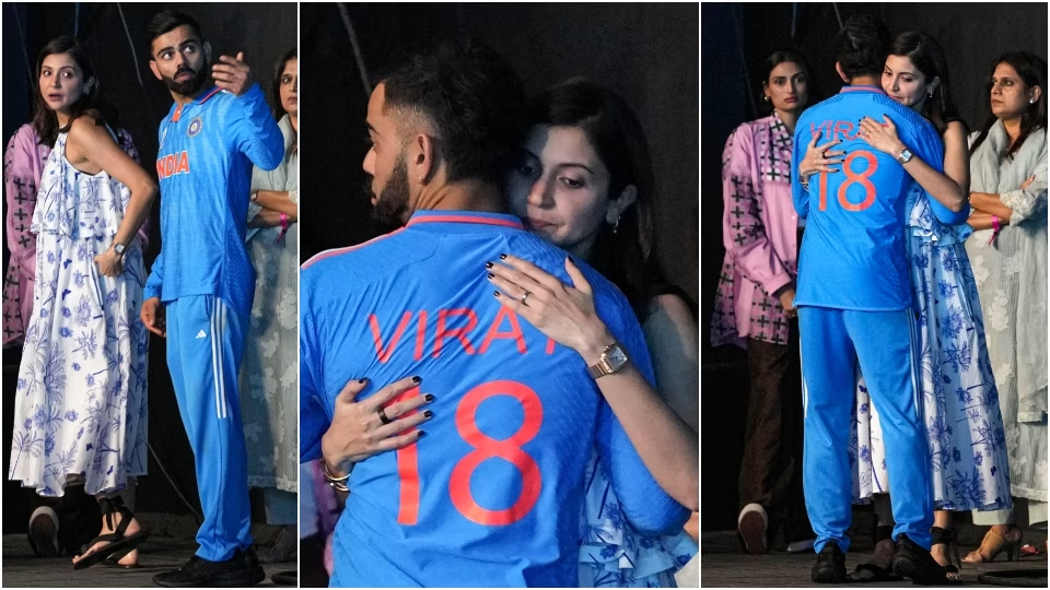 "Anushka Sharma's Heartfelt Embrace: A Glimpse into the Emotional Aftermath of India's ICC World Cup Finals Defeat"