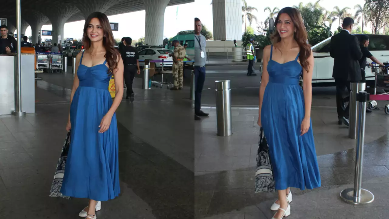 Kriti Kharbanda's Blue Elegance: Journey to Delhi Wedding with Pulkit Samrat Captured in Exclusive Pics
