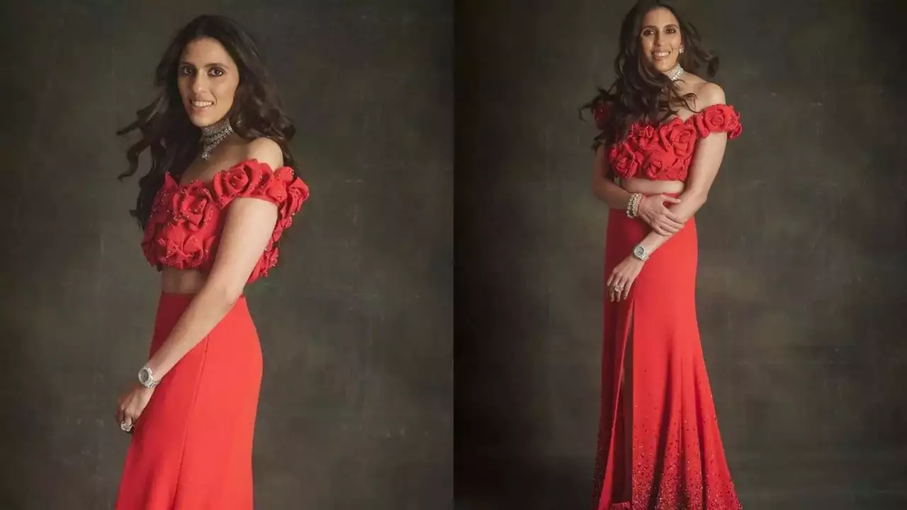 Shloka Mehta Stuns in Red Valentino Outfit at Anant-Radhika Pre-Wedding Gala