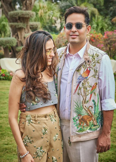 Bahurani Shloka Mehta Radiates Elegance in Embellished Co-Ord Set, While Akash Ambani Twins in Jungle-Printed Jacket at Anant-Radhika Pre-Wedding Gala