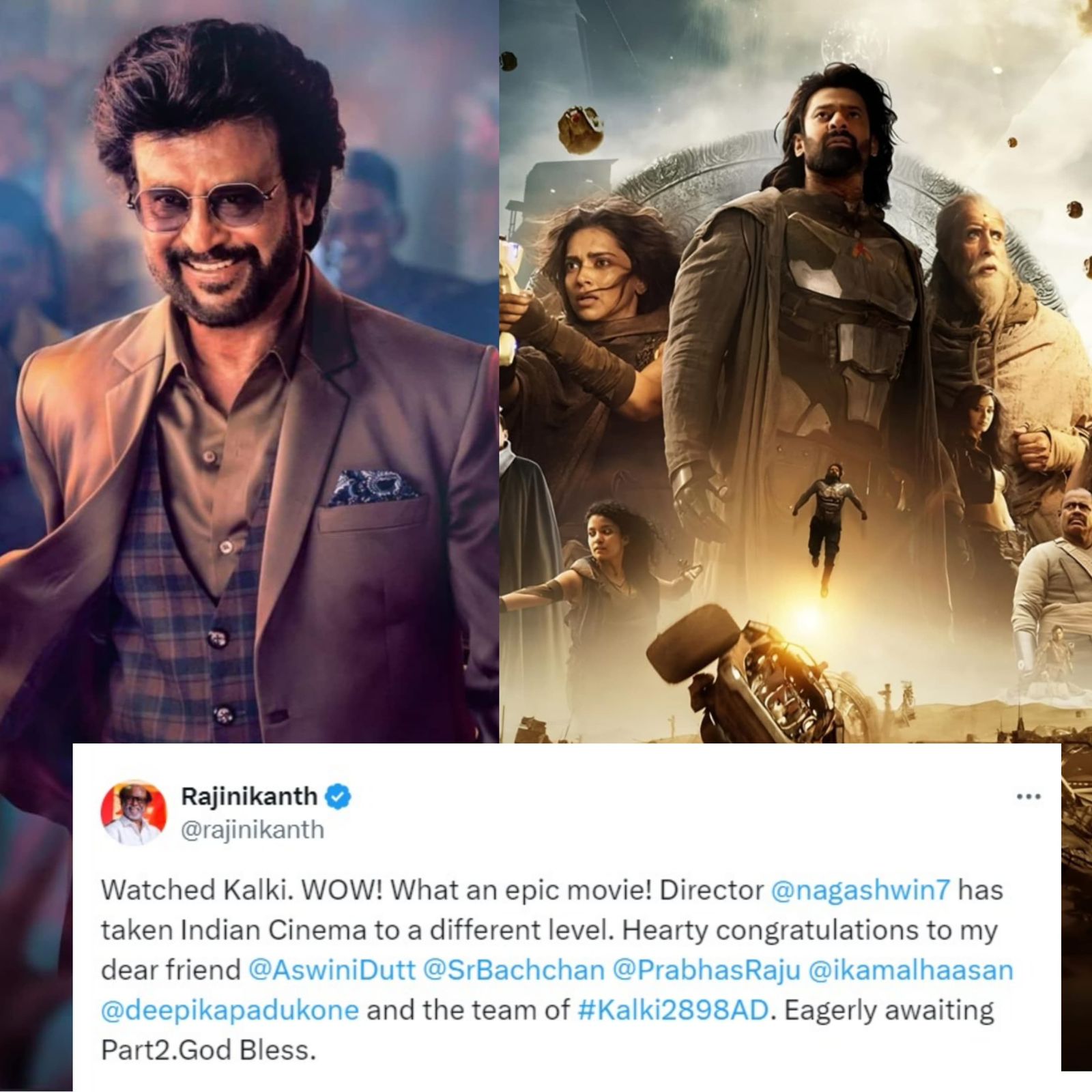OG Superstar Rajnikanth in all praises of Kalki 2898 AD, calls it an ‘epic movie’