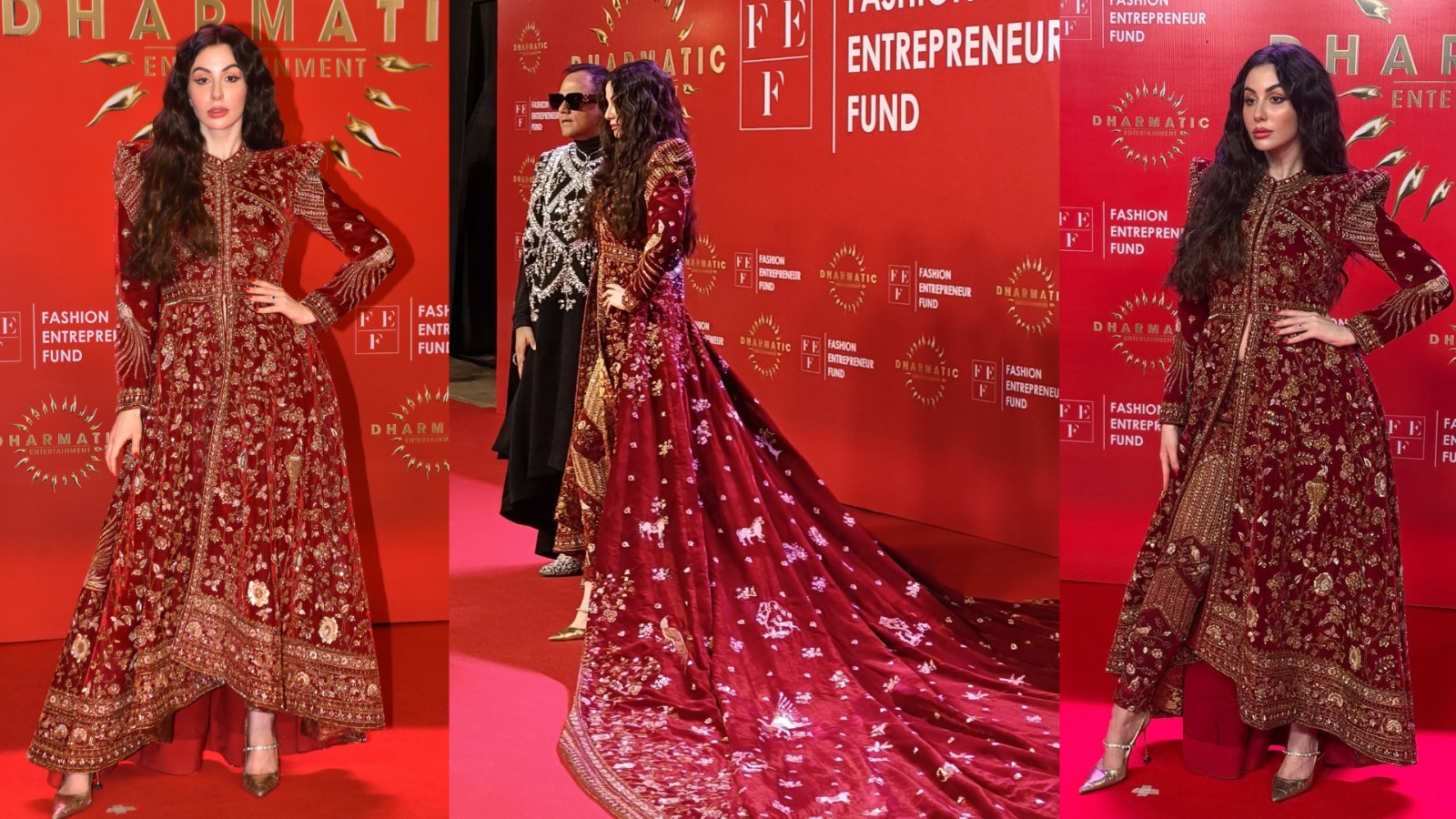 Giorgia Andriani's Bold Red Velvet, Look Took 5000 Man-Hours of Painstaking & Craftsmanship Made By Designer Lalit Dalmia For Fashion Entrepreneur Fun Event