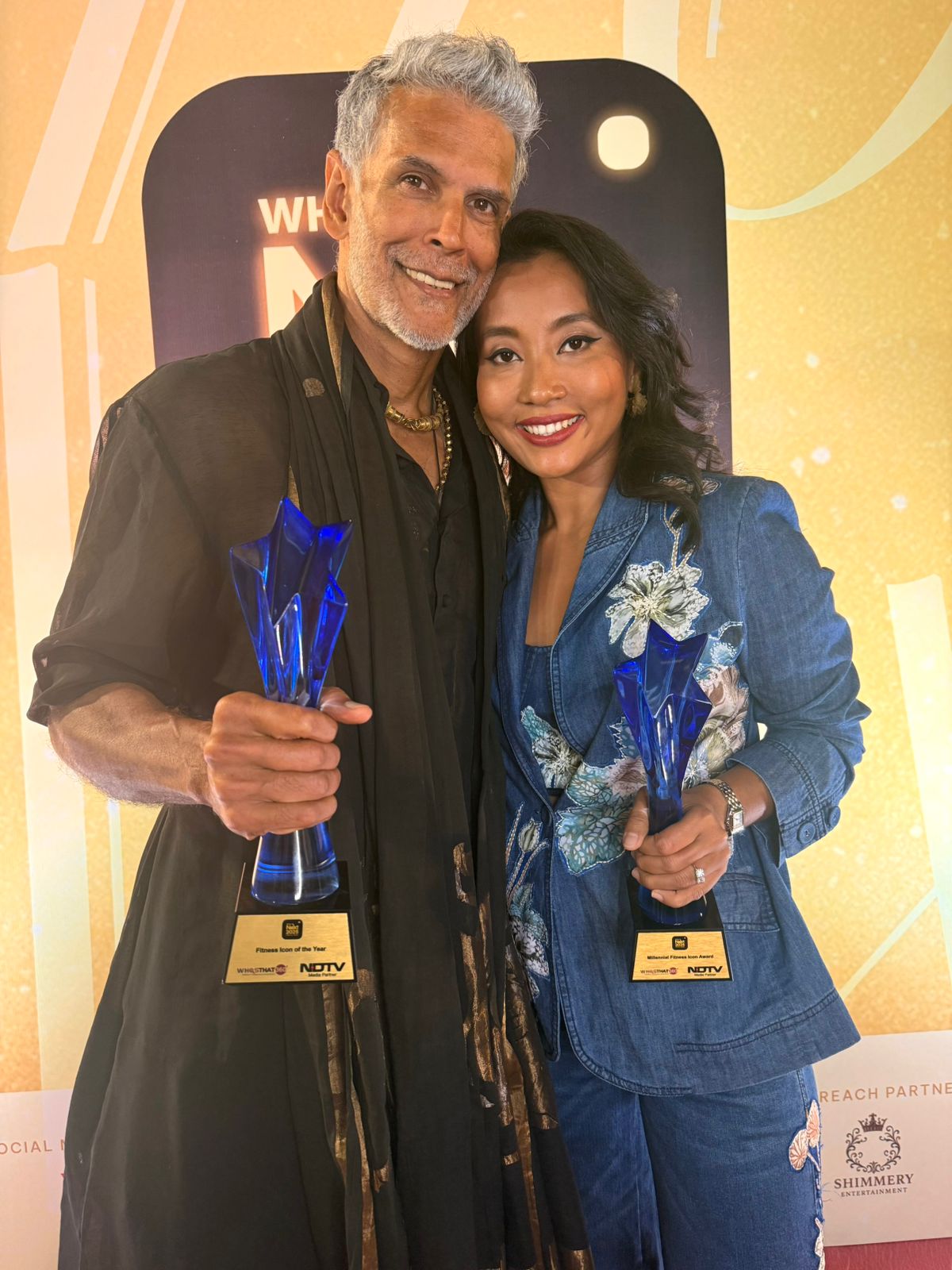 Supermodel Milind Soman and fitness enthusiast Ankita Konwar honoured at NDTV Who’s Next 2025 Awards with Fitness Icon of the Year and Millennial Fitness Icon the Year