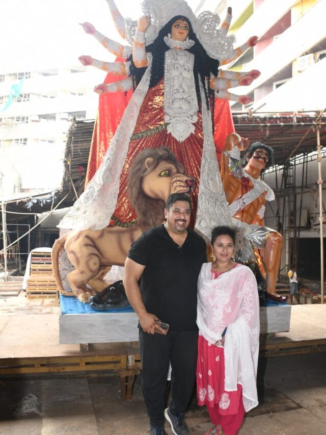 North Bombay Sarbojanin Durga Puja Samiti in their 75th year welcomes 11 ft tall eco- friendly protima of Durga Maa