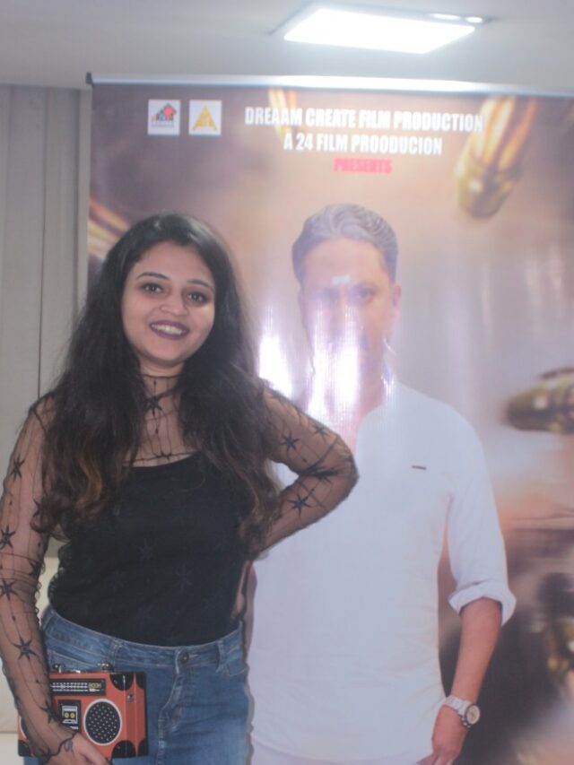 Actress Shreya Kulkarni seen attracting audience attention at the trailer launch of film “Rudra”